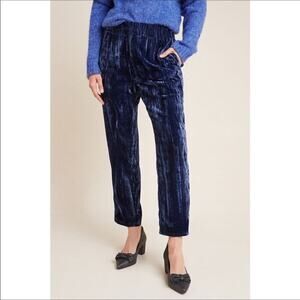 Tina + Jo Josephine Velvet Tapered Trouser Navy Size XS
